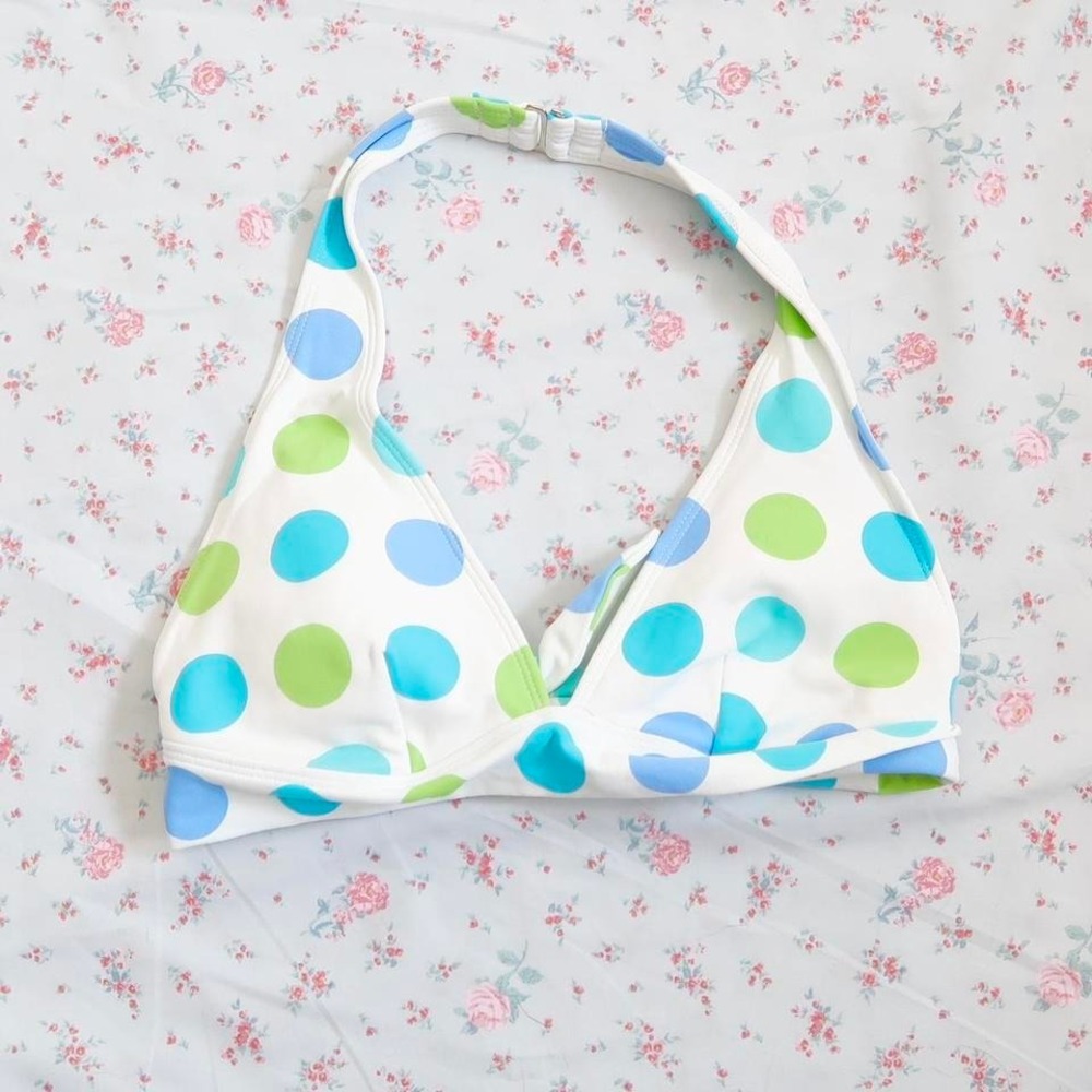 la blanca polka dot bikini top y2k halter swim top retro swimwear